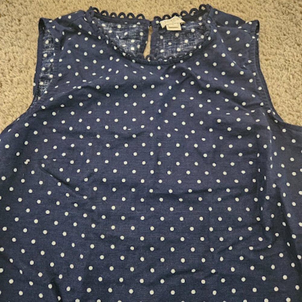 J. Crew Women Size 2 Navy White Polka Dot Sleeveless Linen Cotton Blouse Top - Picture 6 of 6